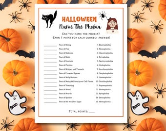 Name the Phobia Halloween Game, Instant Download for Parties, Workplace icebreaker, Seniors games and more! A4 and letter size.