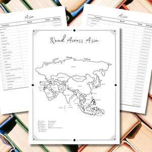 Desafio de leitura Read Across Asia; leia um livro de cada país da Ásia, download instantâneo, tamanhos Carta e A4