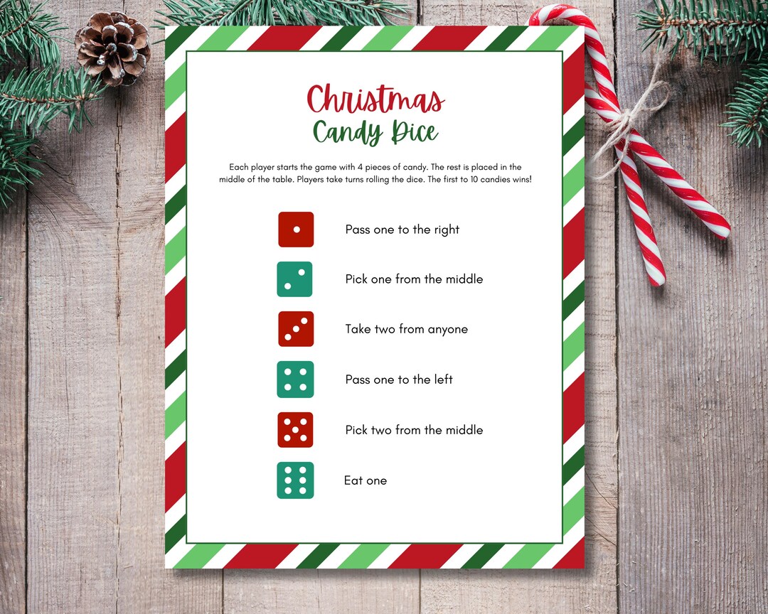 Christmas Candy Dice Game: Fun Holiday Party Printable (A4/US Letter ...