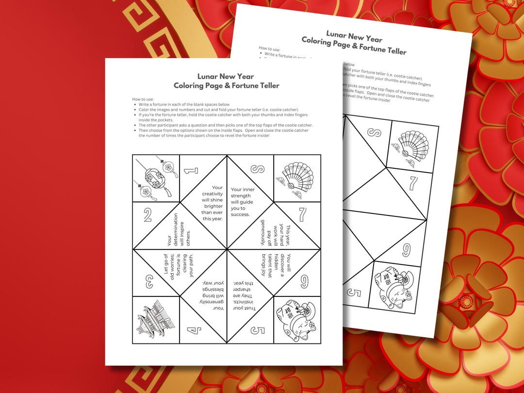 Lunar New Year Fortune Teller Coloring Page; Printable Chinese New Year ...