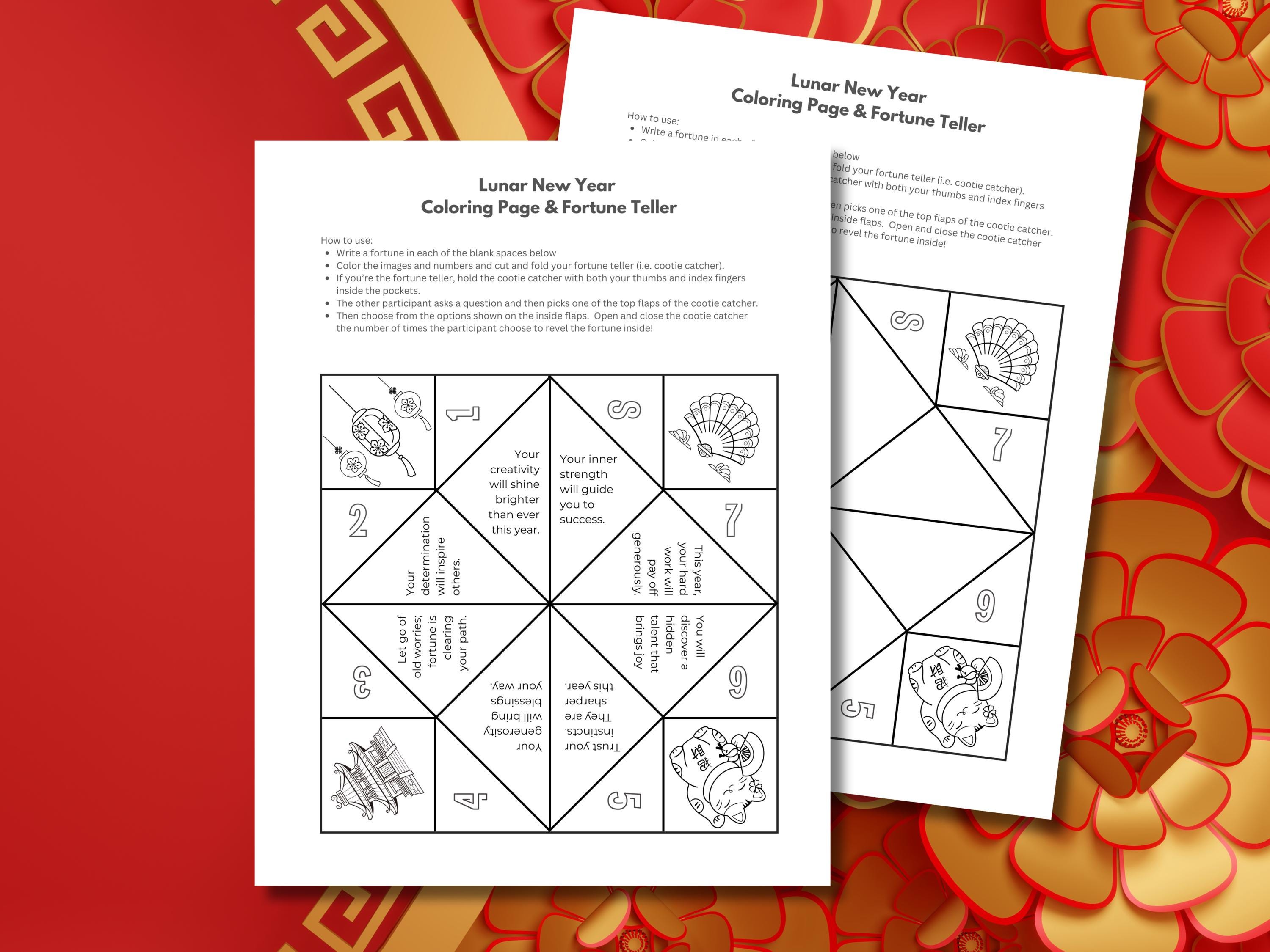 Lunar New Year Fortune Teller Coloring Page; Printable Chinese New