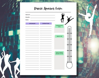 Sponsorship form for dance, Competitive dance team donation tracker form instant download, Sponsor my lessons