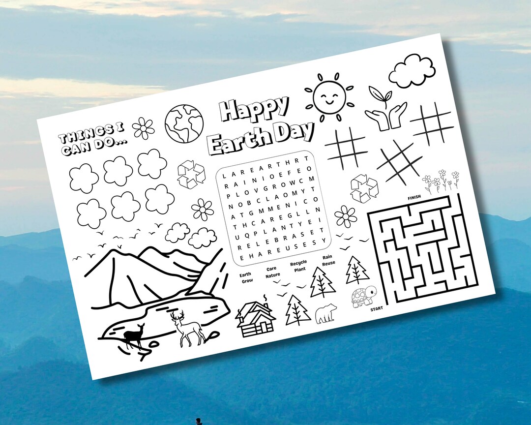 Earth Day Coloring Page Placemat Instant Download, Earth Day Activities ...