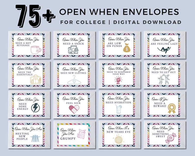 Student Envelopes College Open When Envelope Labels, Open If Gift Envelopes for Going ...