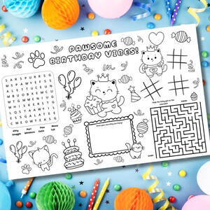 Kitty Cat Birthday Activity Mat: Coloring Page (US Letter, A4, 11x17 Digital Download)