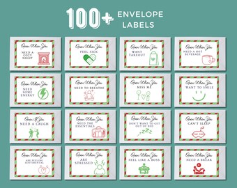 Etichette per buste natalizie "Apri quando", scatola per biglietti regalo, libro per biglietti regalo, pacco regalo per lunghe distanze stampabile, formato PDF per lettere USA