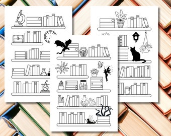 Bookshelf Reading Log Tracker Bundle, 50 books, Fantasy, Science and Cozy Themed Reading Trackers, US Letter, A4, A5, Instant Download