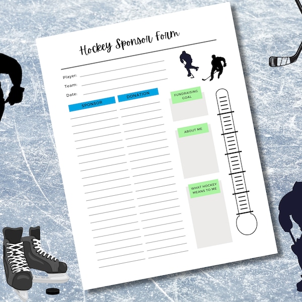 Hockey fundraiser sponsor / donor form digital download