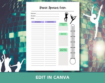 Dance Fundraiser Form Editable In Canva, Competitive Dance Team Donation Form, Sponsor my lessons, Template for Canva