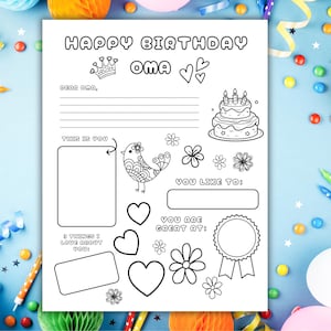 Alles Gute zum Geburtstag Oma Malseite Druckbare Sofort Download, persönliche Geburtstagsseite für Oma