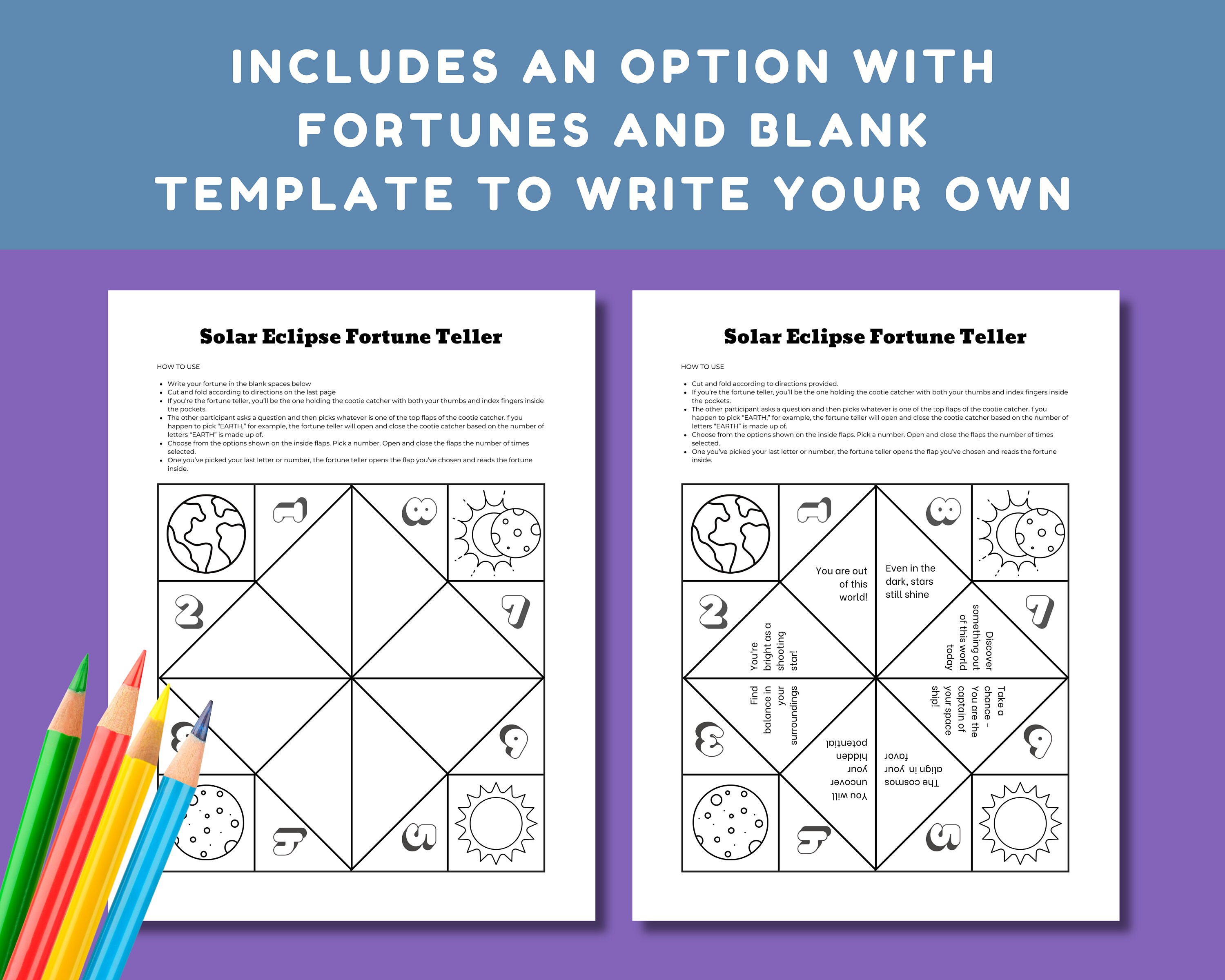 Solar Eclipse Coloring Page Cootie Catcher, Space Fortune Teller ...