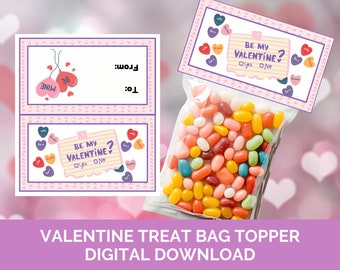 Be My Valentine Treat Bag Topper Digital Download - Gift label for class or other valentine giveaways