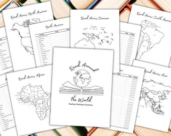 Pacchetto di monitoraggio delle sfide di lettura "Read Around the World"; download immediato, formati US Letter, A4 e A5