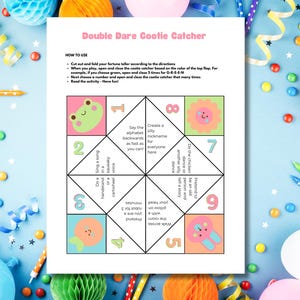 Double Dare Party Cootie Catcher; Slumber Party Fortune Teller; Jogo de festa do pijama, download instantâneo, PDF tamanho carta