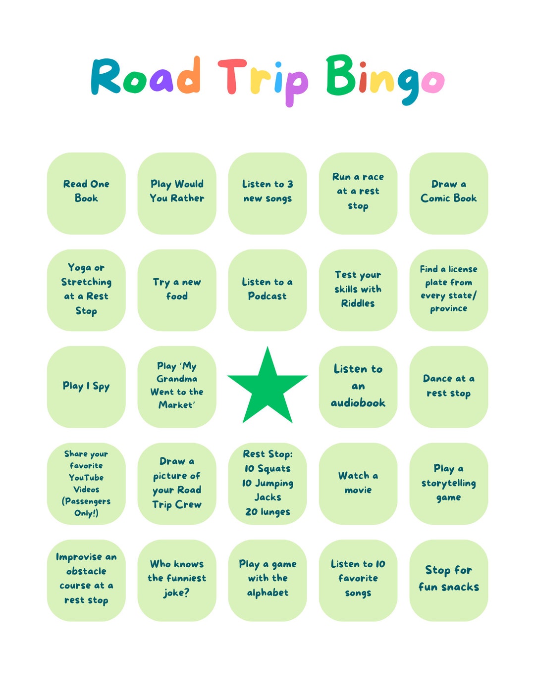 Road Trip Bingo Printable Game for Kids and Families - Etsy