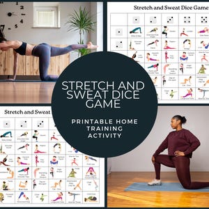 Juego de dados para hacer ejercicio en casa para principiantes; rompe dados de ejercicio, desafío de fitness de yoga, entrenamiento de estiramiento; descarga instantánea, PDF con letras de EE. UU.