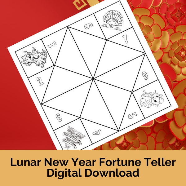 2024 Year of the Dragon Cootie Catcher Coloring Page - Printable Lunar New Year Activity