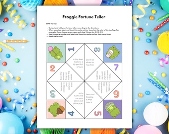 Gioco "Acchiappa-fortuna" / "Indovino" per bambini; bomboniera a tema rana per compleanni o qualsiasi altra occasione, download immediato, formati A4 e US Letter.