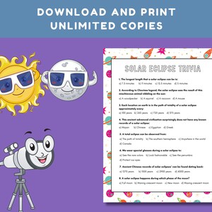 Solar Eclipse Trivia Game Instant Download, Space trivia for older kids, teens, adults and seniors image 5