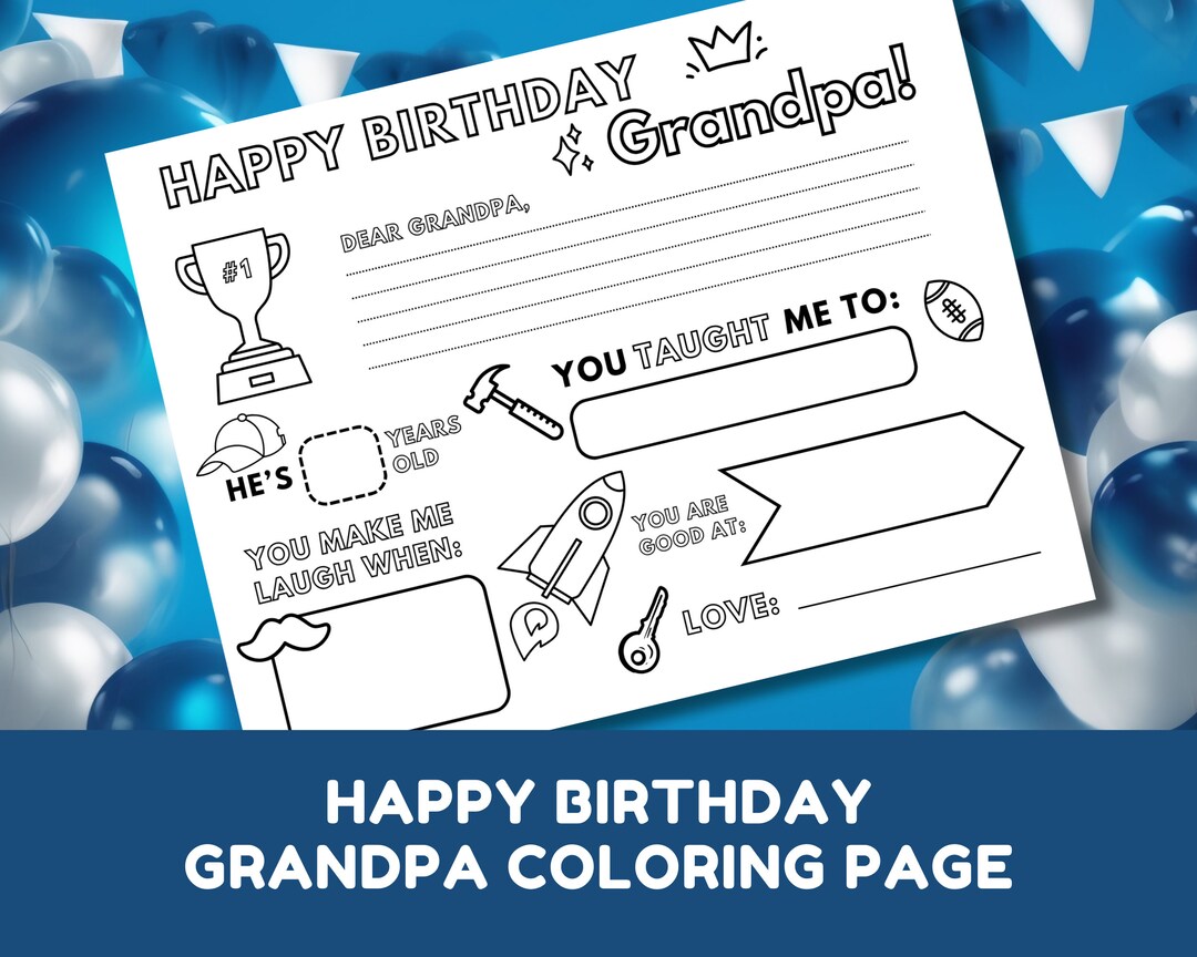 Happy Birthday Grandpa Colouring Page Instant Download Printable PDF - Etsy