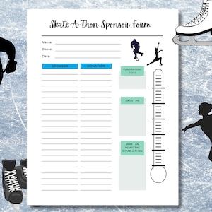 Skate-A-Thon Fundraising Donor Form; Instant Download Sponsor Form