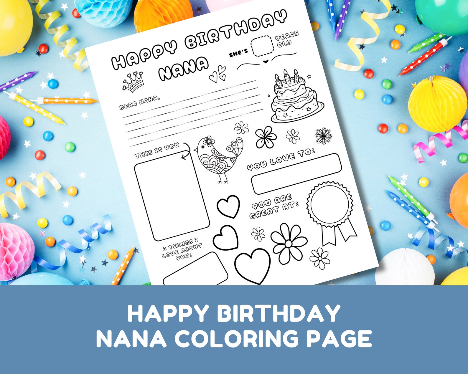 Happy Birthday Nana Coloring Page Instant Download - Etsy