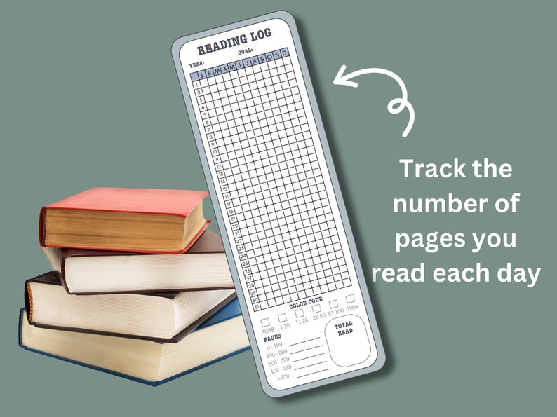 Bookmark Reading Tracker, Bookmark Yearly Reading Log, Instant Download zdjęcie 2