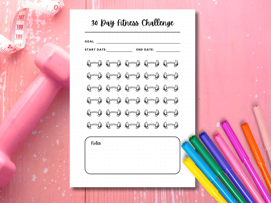 30 Day Fitness Challenge Tracker, A5 Journal Page Insert, Fitness ...