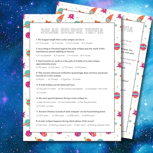 Solar Eclipse Trivia Game Instant Download, Space trivia for older kids, teens, adults and seniors image 1