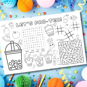 Boba Coloring Activity Mat, Boba Tea Coloring Party / Birthday Activity Mat, US Letter and 11x17 Sized Instant Download