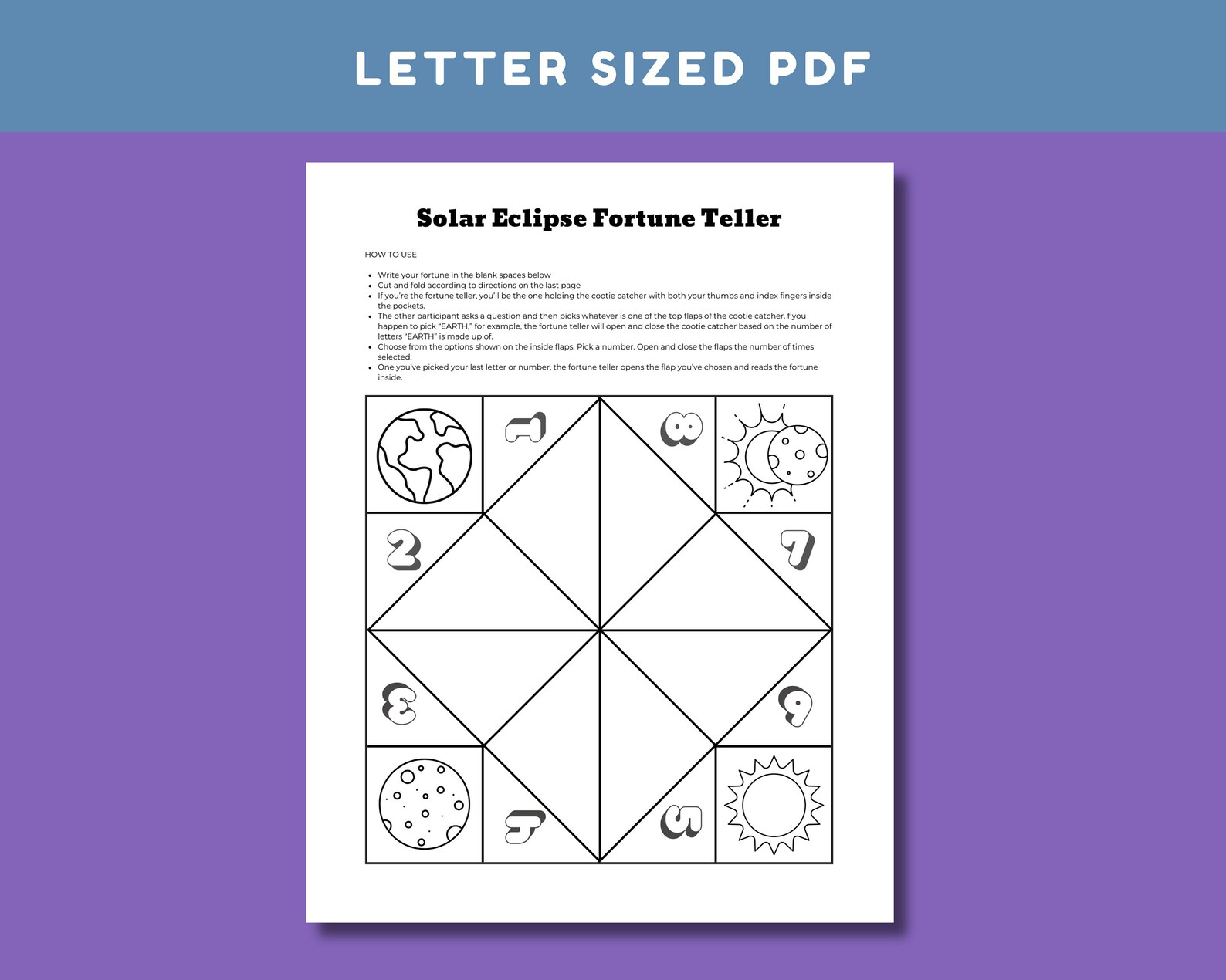 Solar Eclipse Coloring Page Cootie Catcher, Space Fortune Teller ...