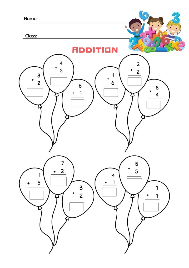 Addition With Pictures Sum up to 20 Worksheets - Adding Balloon ...