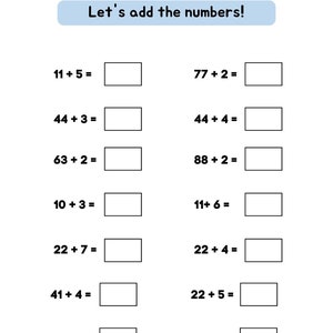 24 Single Digit Addition Worksheets: Kindergarten Math (printable) - Etsy