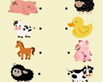 Animal Matching Worksheet, Preschool Printable Activity (PDF)