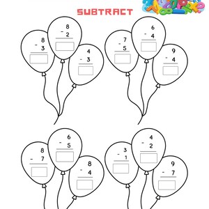 Addition with Pictures Sum up to 20 Worksheets - Adding Balloon Pictures Math Worksheets Printable