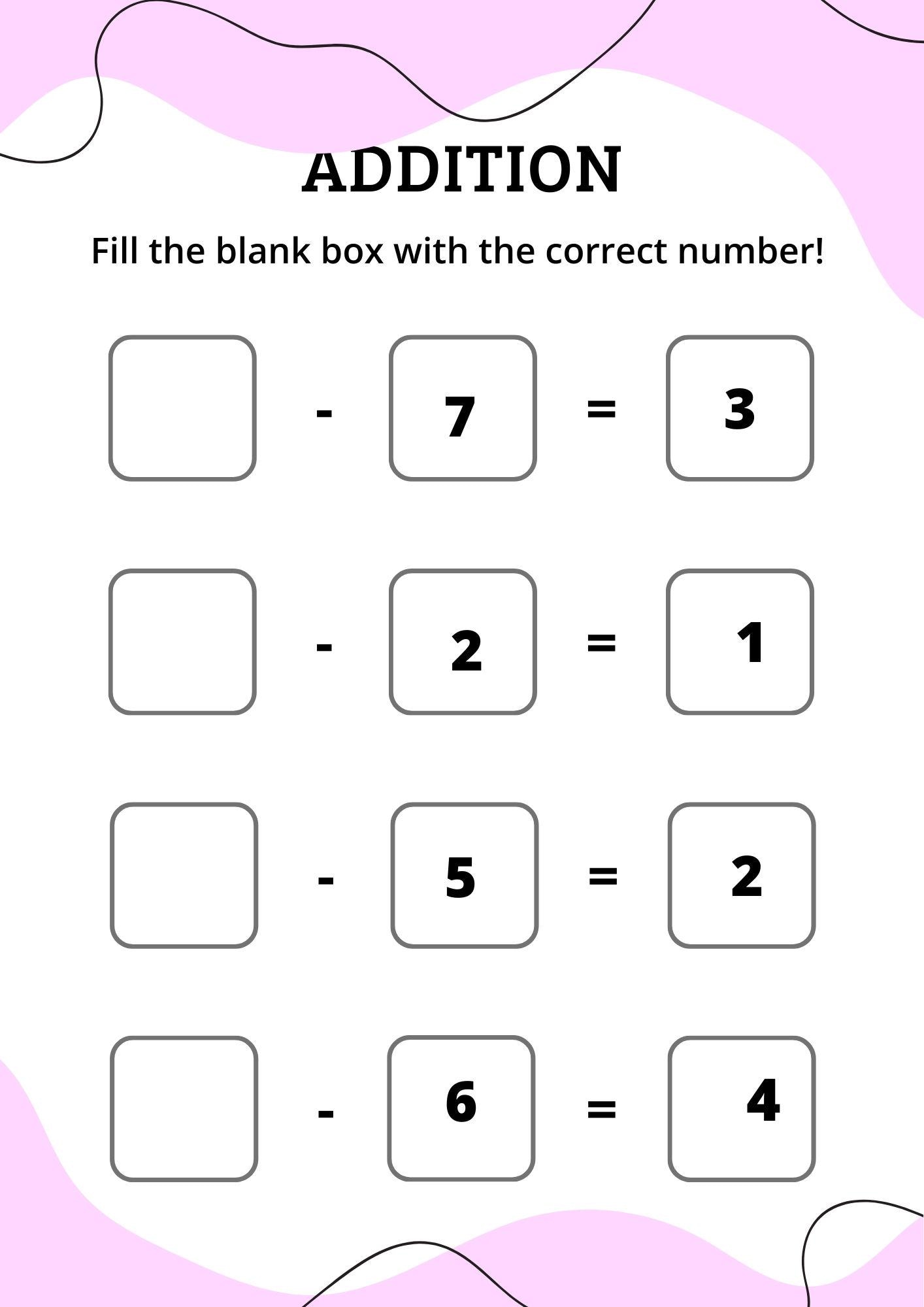 Missing Addends 1-10 Worksheet: Math Practice (digital Download) - Etsy