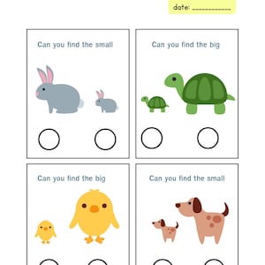 Big and Small Preschool Worksheets: Learning Sizes Printable (PDF)
