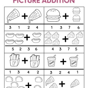 20 Picture Addition & Subtraction Worksheets: Preschool Homeschool (Printable)