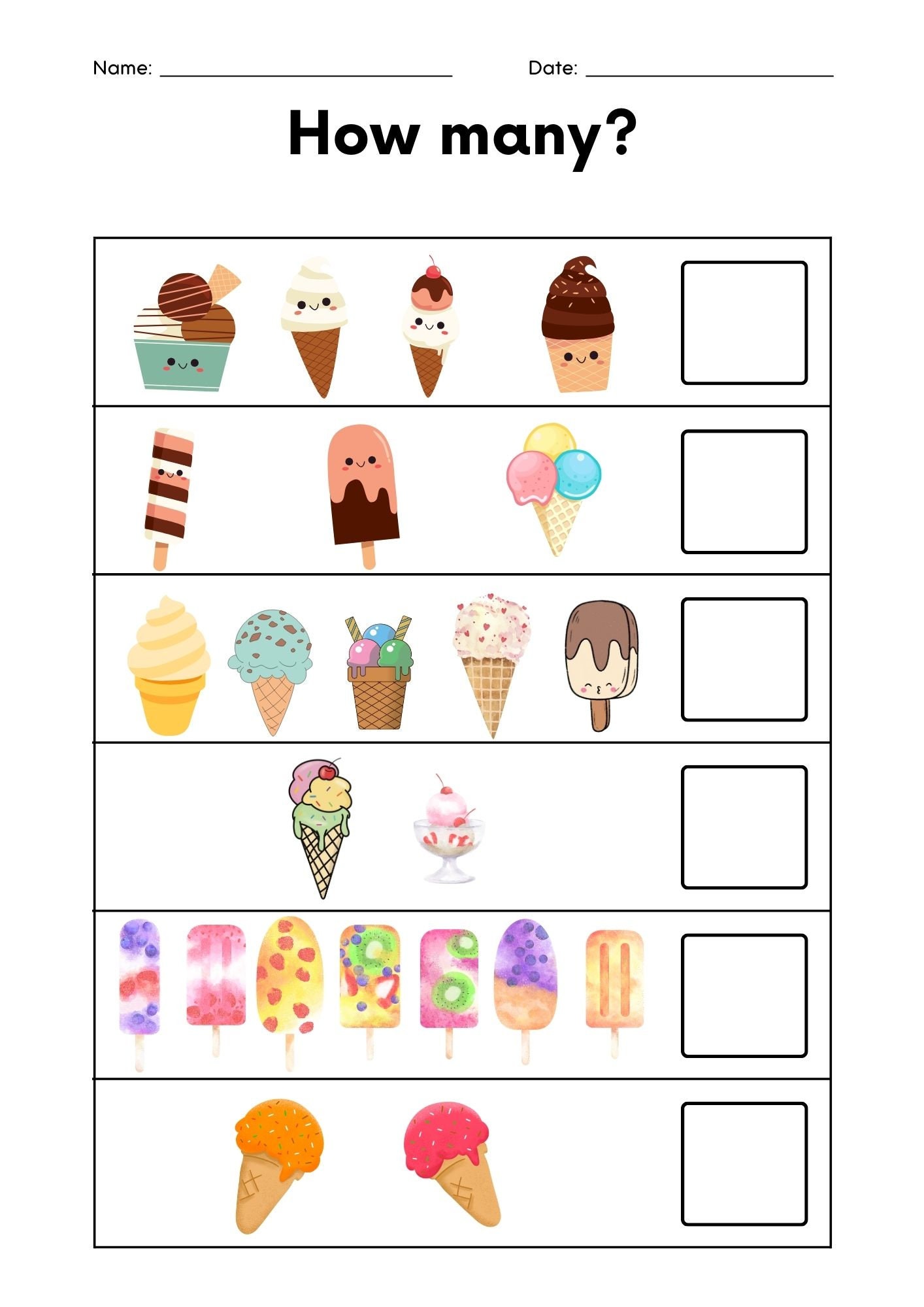 Single Digit Ice Cream Counting Worksheet ,printable Digital Download ...