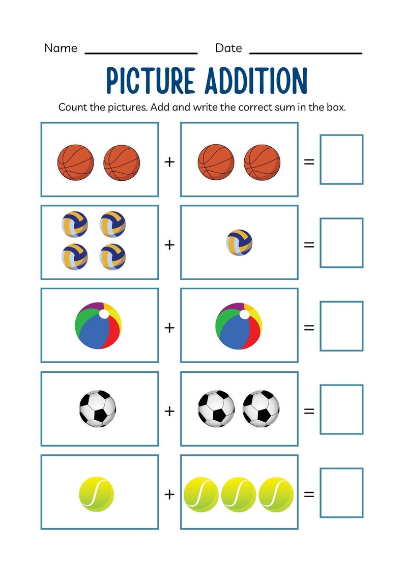 40 Printable Kindergarten Addition Worksheets, Picture Addition and ...