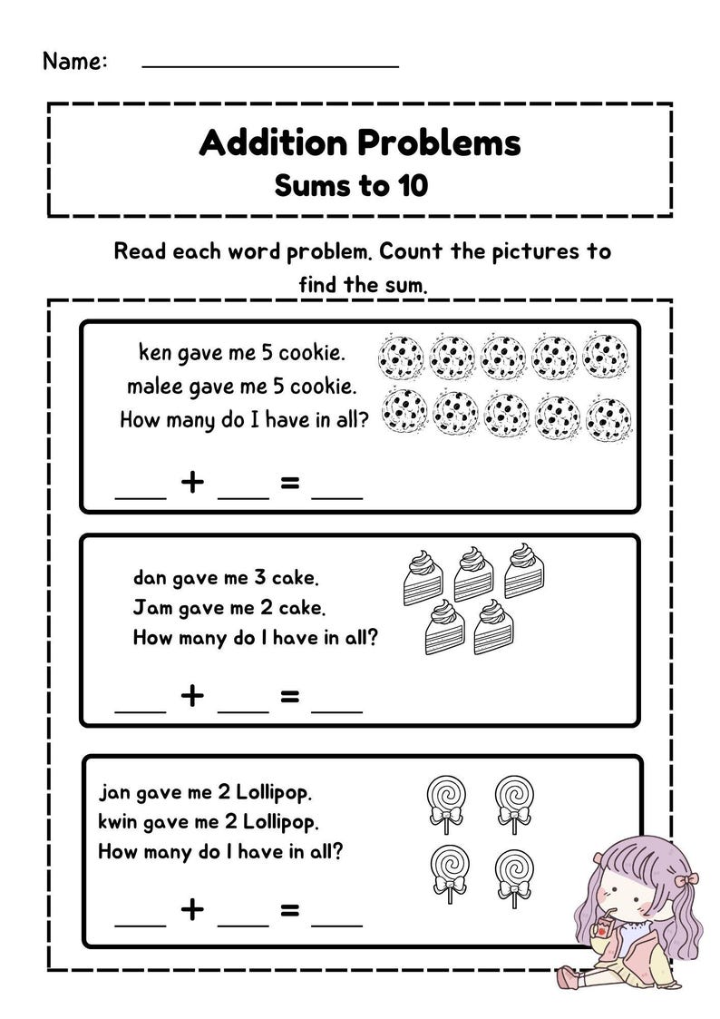 1st-2nd Grade Math Word Problems Worksheet (PDF Printable) - Etsy