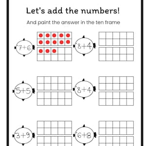 Ten Frame Addition Worksheets: Kindergarten Math (PDF) - Etsy