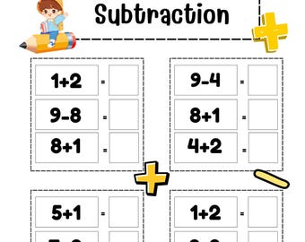 Addition and Subtraction Facts Worksheets Printable for Kids Kindergarten Math Practice | 1st Grade Math