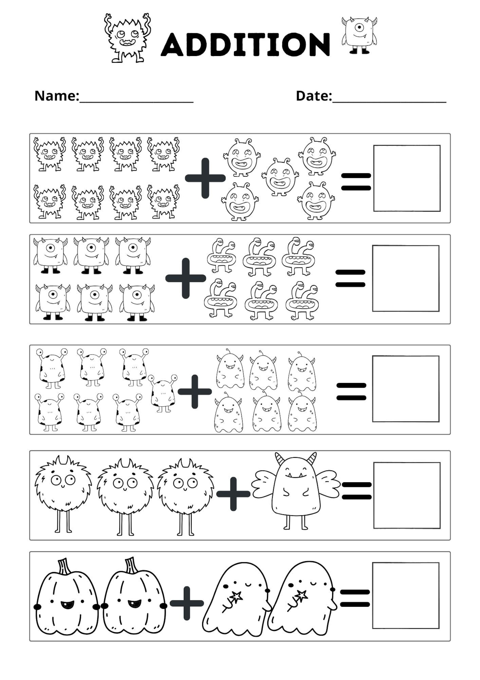 20 Printable Kindergarten Addition Worksheets, Picture Addition and