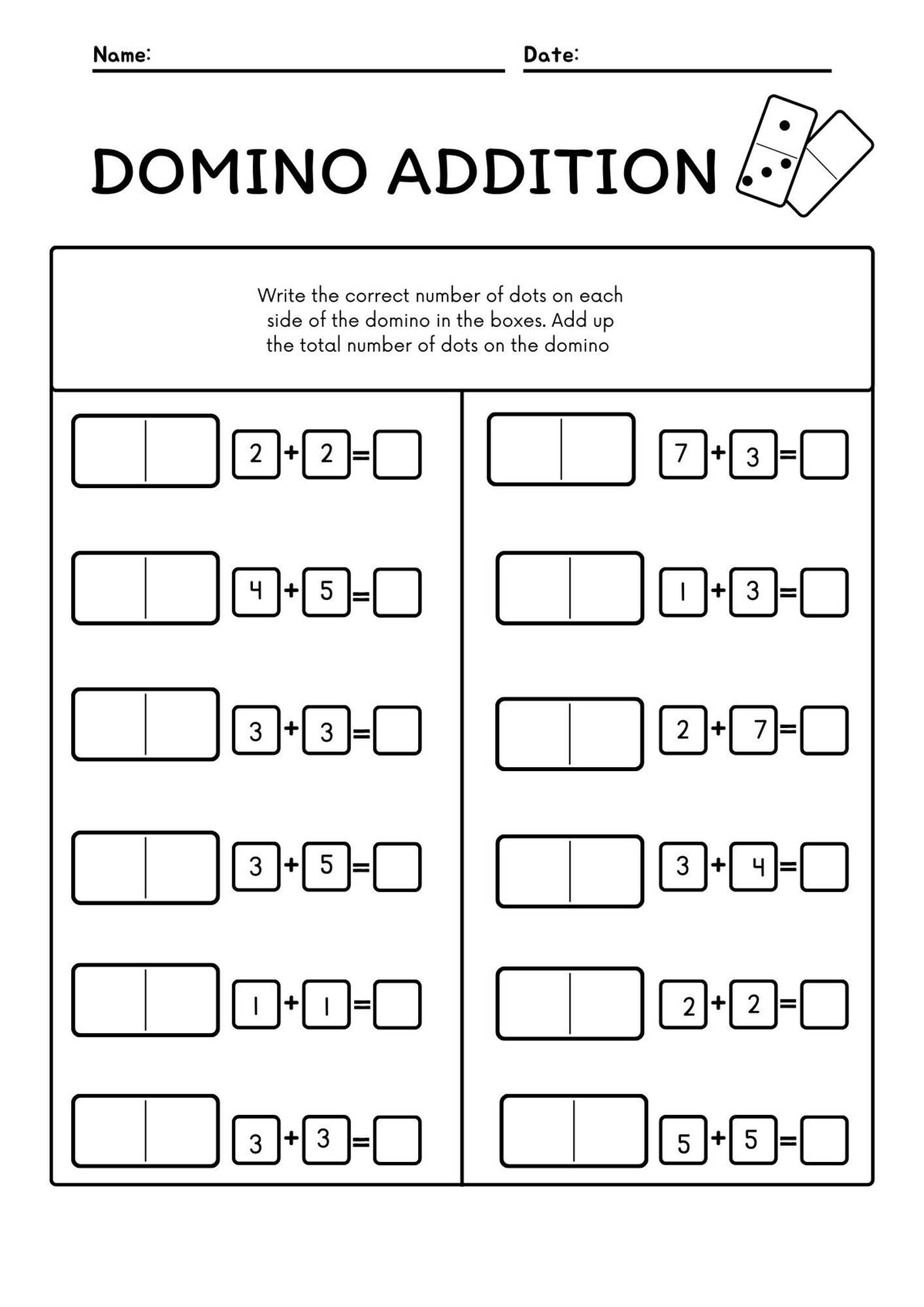 20 Printable Domino Addition Worksheets | 1st Grade & Kindergarten Math ...