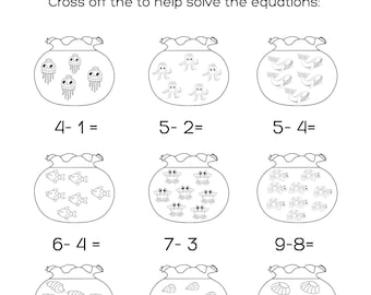 20 afdrukbare kleuterschool optellen en aftrekken zeedier werkbladen wiskunde werkbladen - afdrukbaar - direct downloaden
