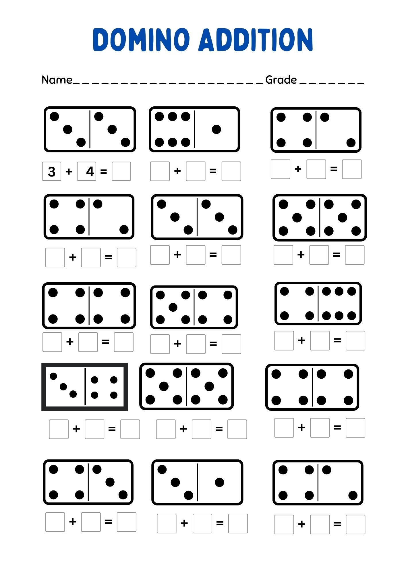 20 Printable Domino Addition Worksheets 1st Grade & Kindergarten Math ...