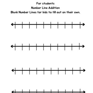 May include: Four blank number lines for students to use for number line addition. Each number line has 15 evenly spaced marks.