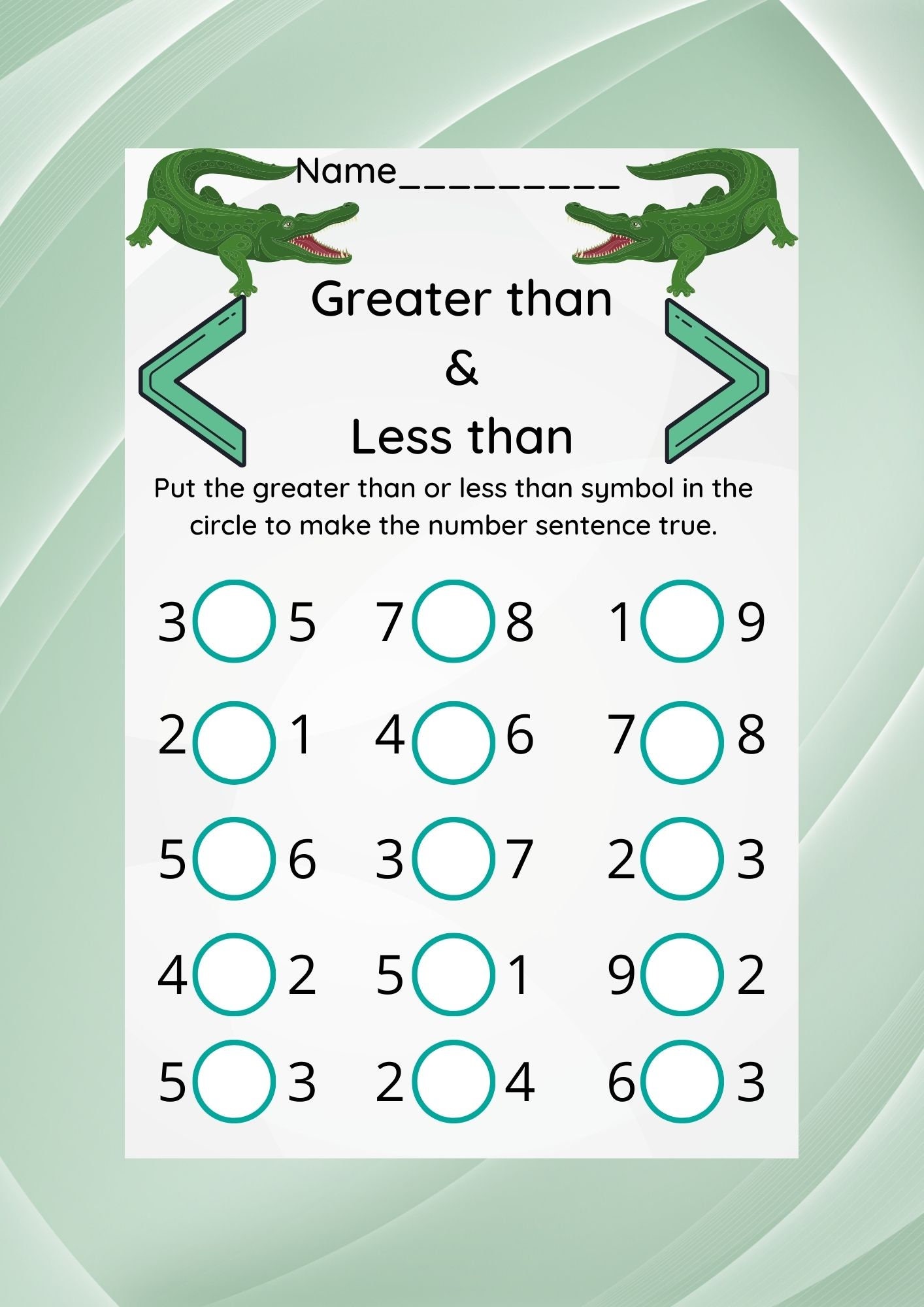 20 Printable Greater Than Less Than Equal to Worksheets. Preschool-3rd ...