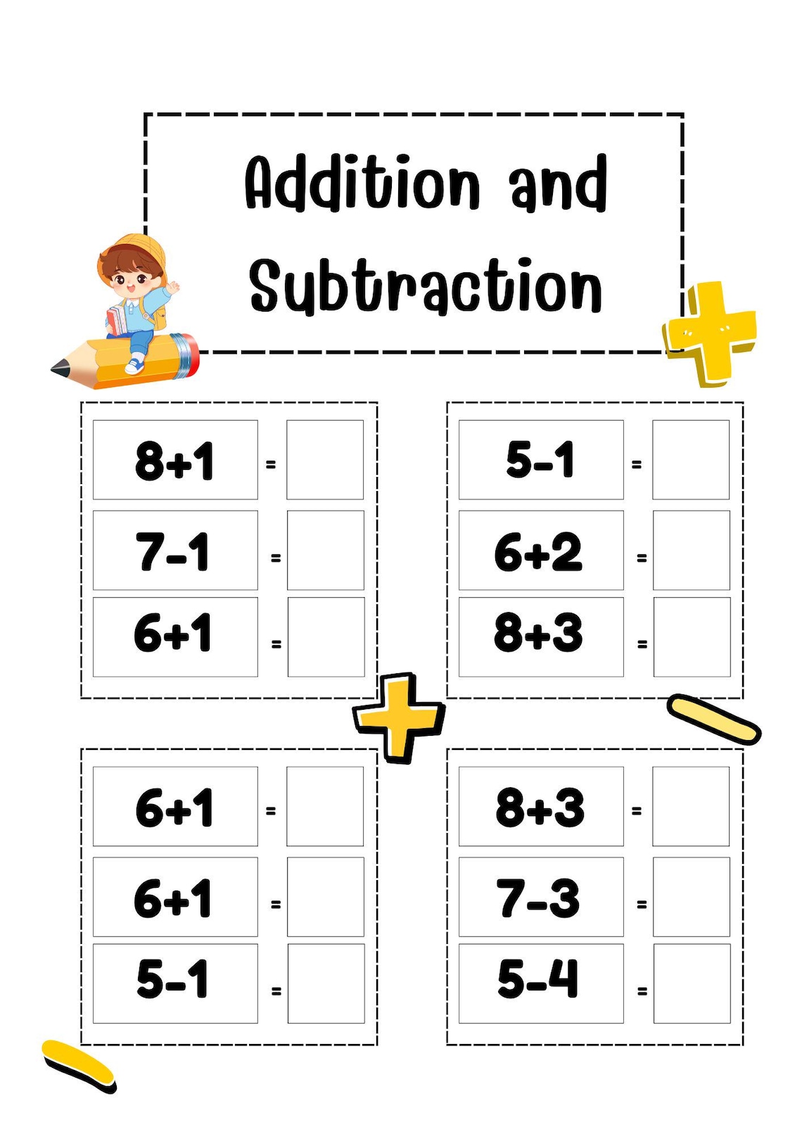 Addition and Subtraction Facts Worksheets Printable for Kids ...